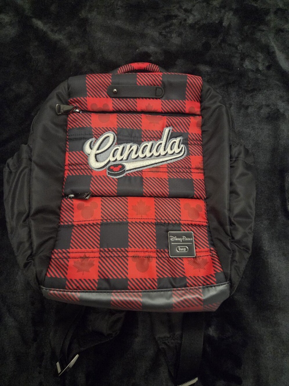 Disney Parks Lug EPCOT Canada World Showcase Mickey Mouse Hockey Plaid Backpack